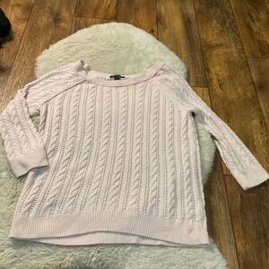 American Eagle Size Medium Cable Knit Pink Sweater 3/4 Sleeve